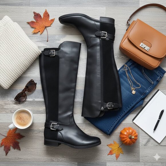 Marc Fisher Shoes - Marc Fisher Leather & Suede Mixed Media Riding Boots - 10